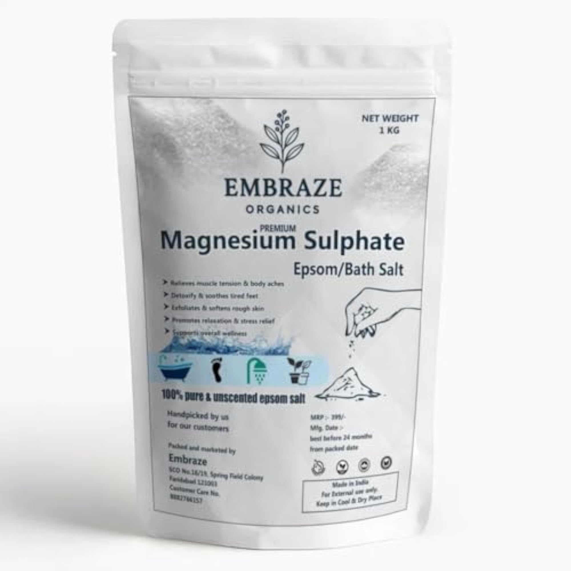 Epsom Bath Salt Crystals for Muscle Pain Relief, 5Kg